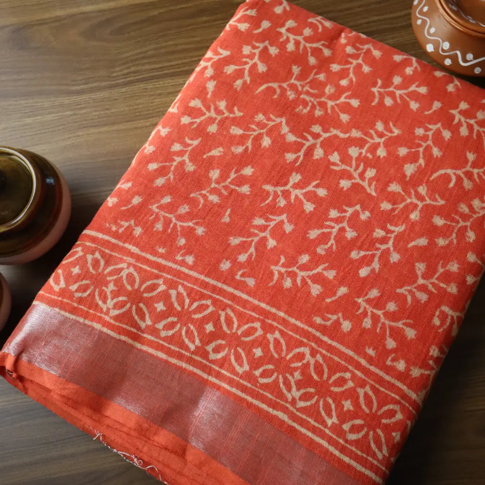 Dabu Block Printed Cotton Saree with Blouse