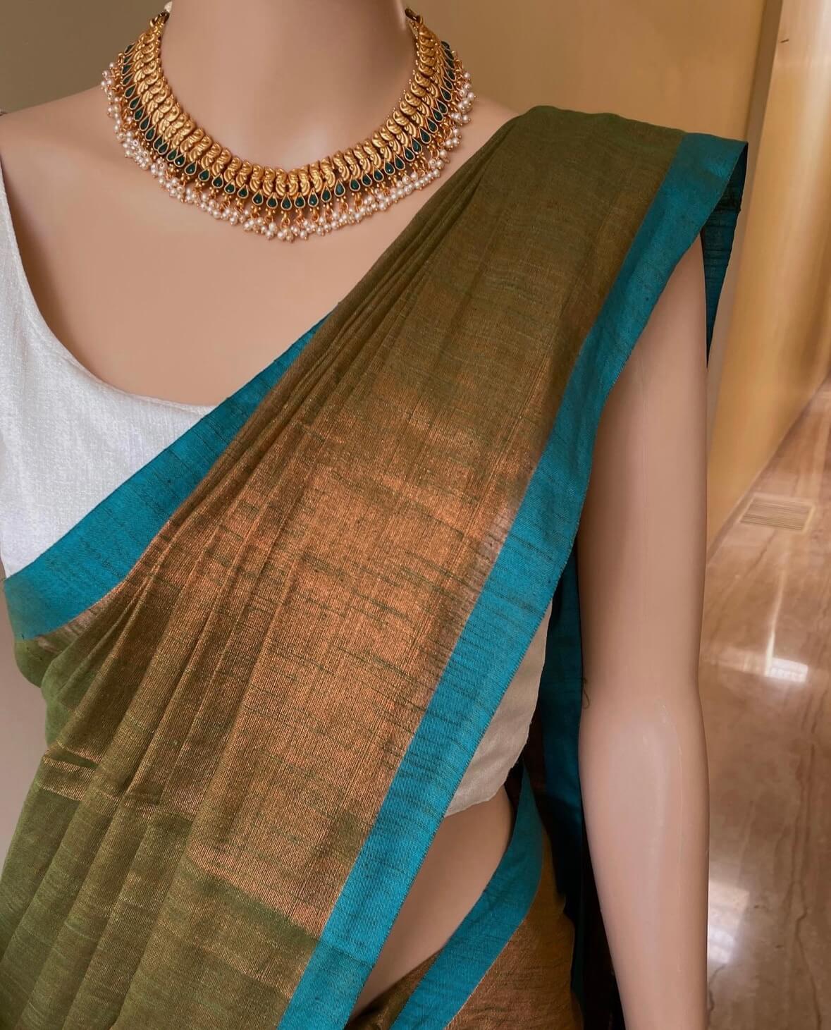 OLive Green Tissue Cotton Saree