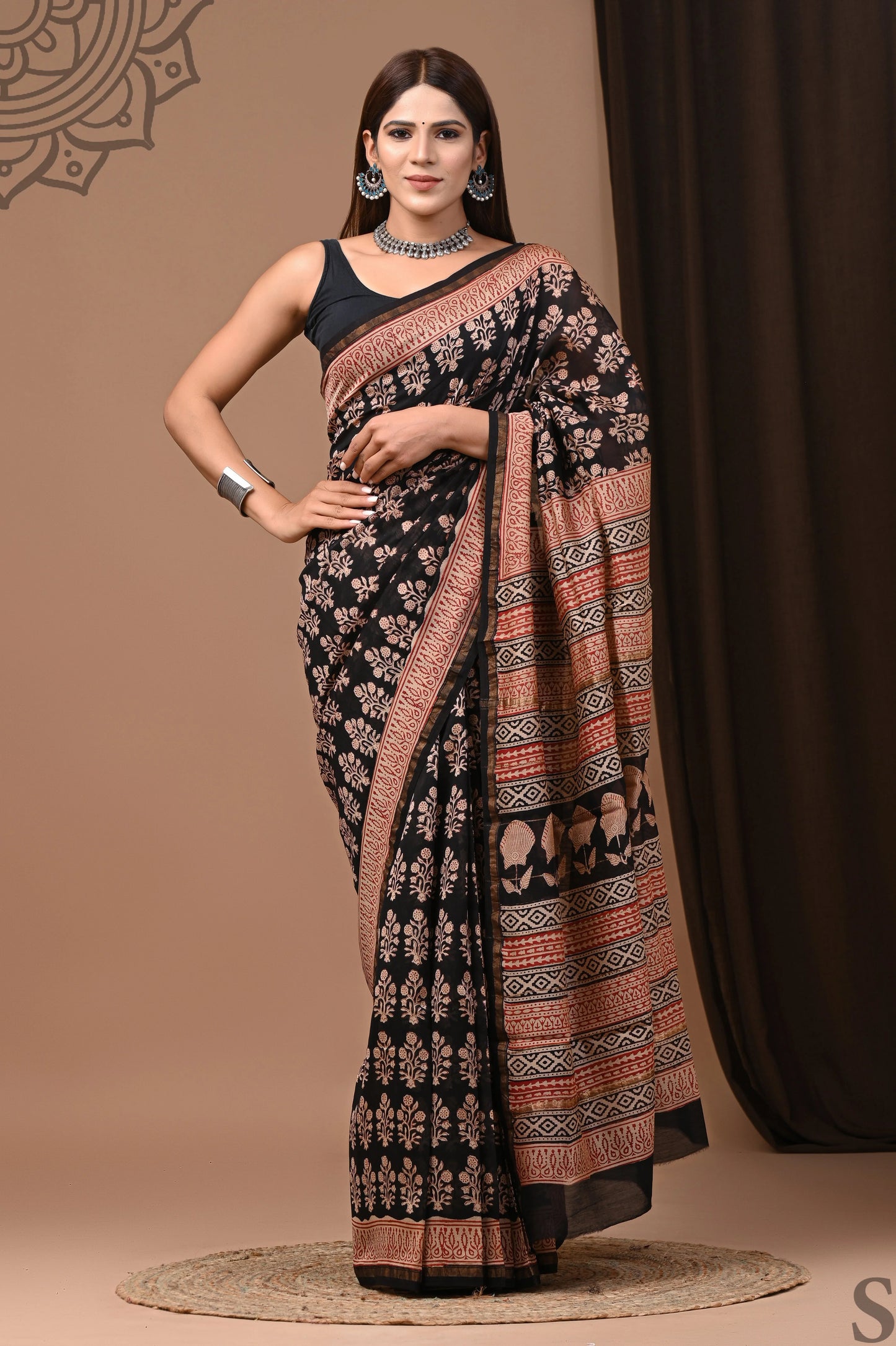 Premium Hand Block Printed Chanderi Silk Saree