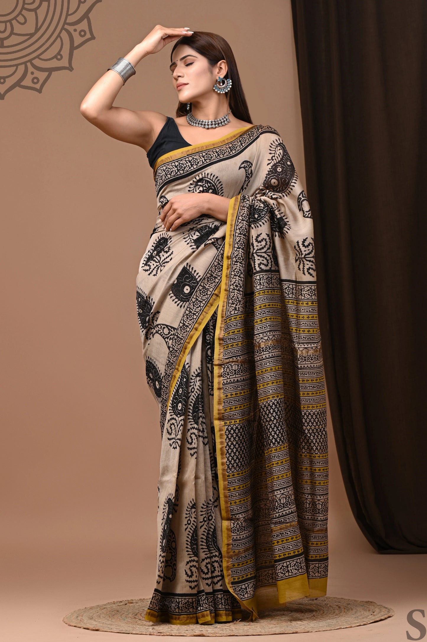 Premium Hand Block Printed Chanderi Silk Saree