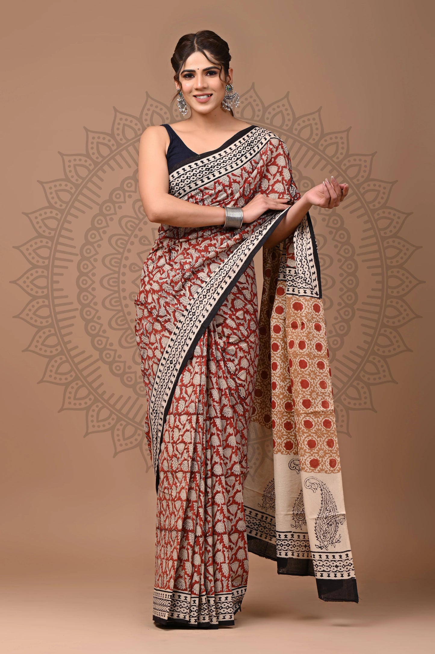 Traditional Bagru Printed Cotton Saree With Blouse