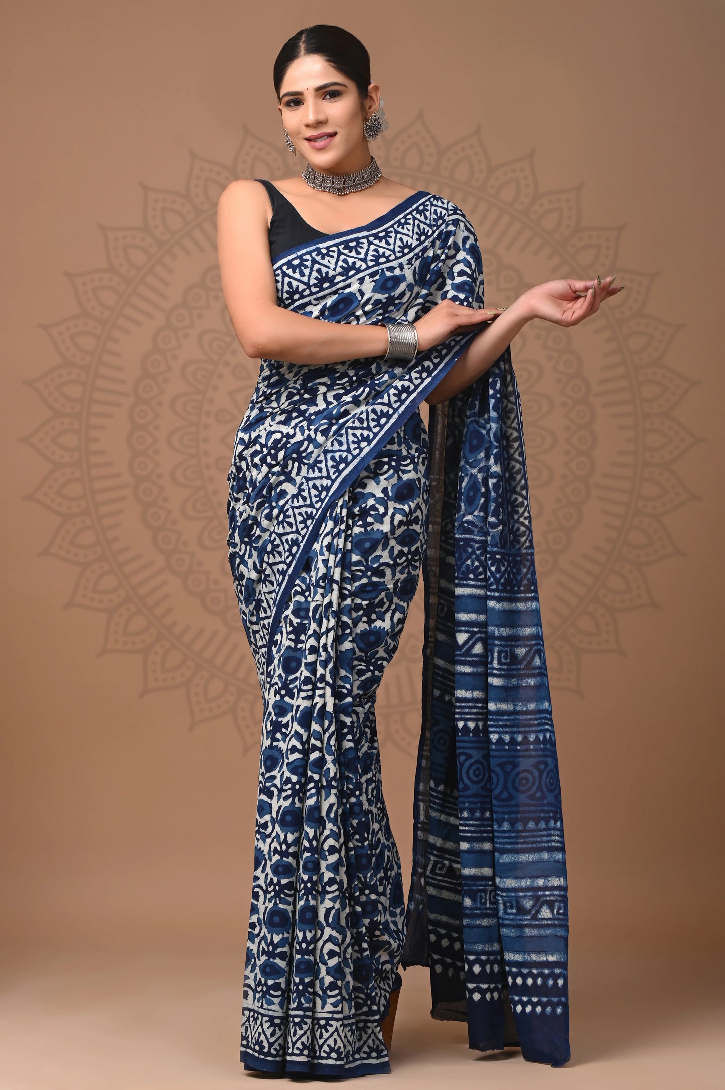 Hand Block Printed Pure mul Cotton Saree
