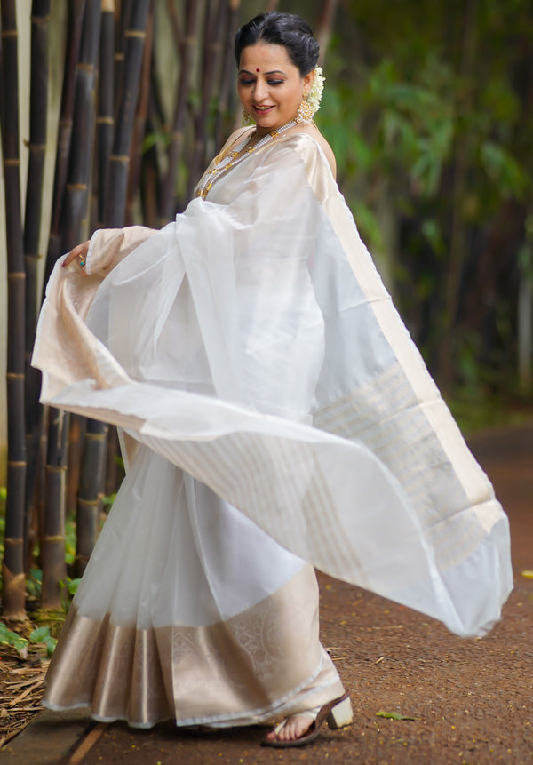 White Kora Organza Rekhaji soft silk