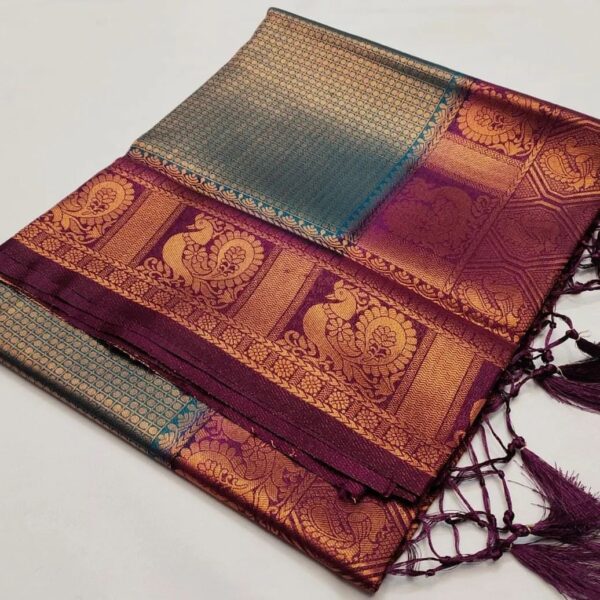 Dark Blue with Maroon Kubera Pattu Saree