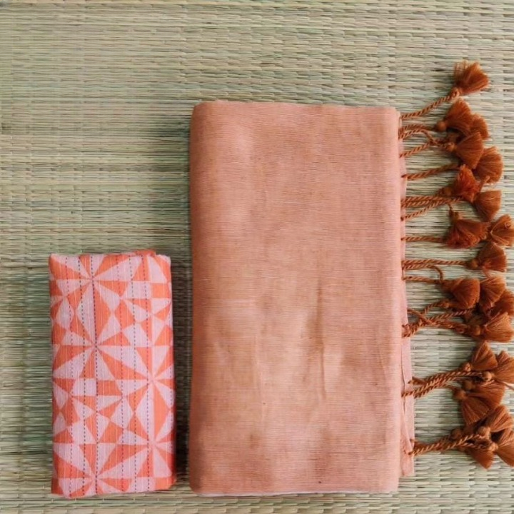 Plain Mulmul soft cotton saree with Contrast Blouse