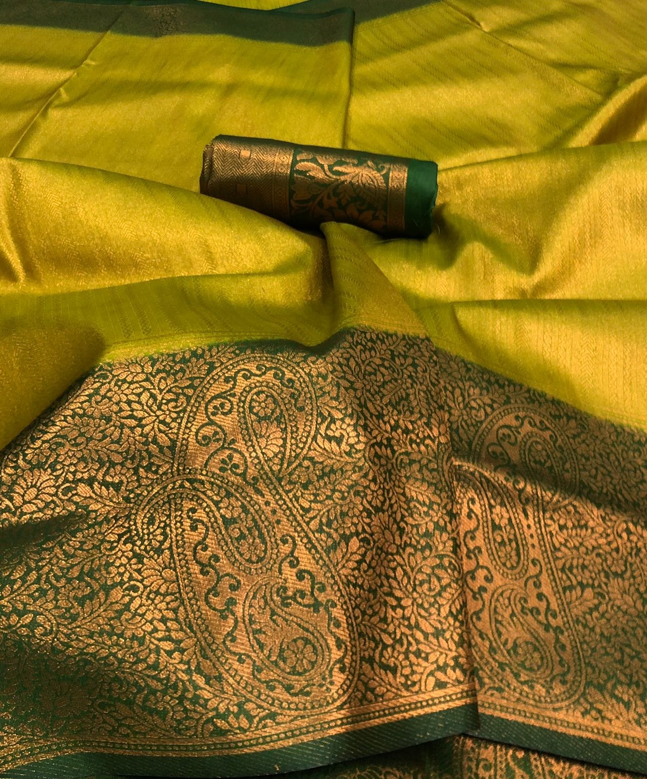 Olive Green and Bottle Green Kubera Pattu Saree