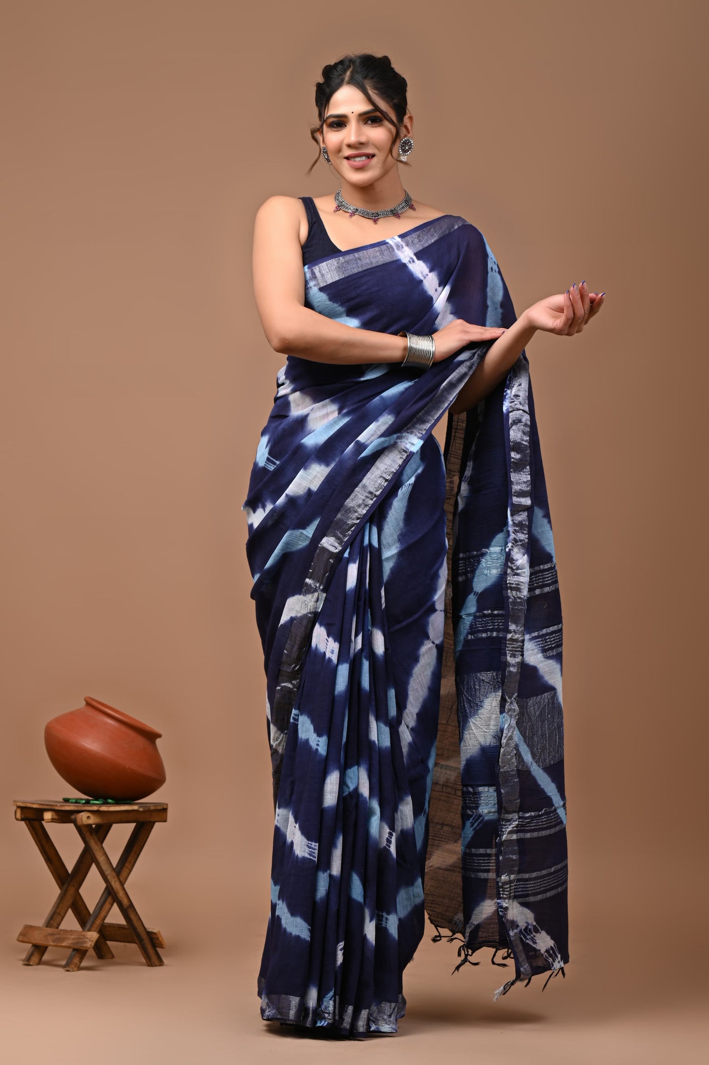 Hand Block Printed Linen Saree