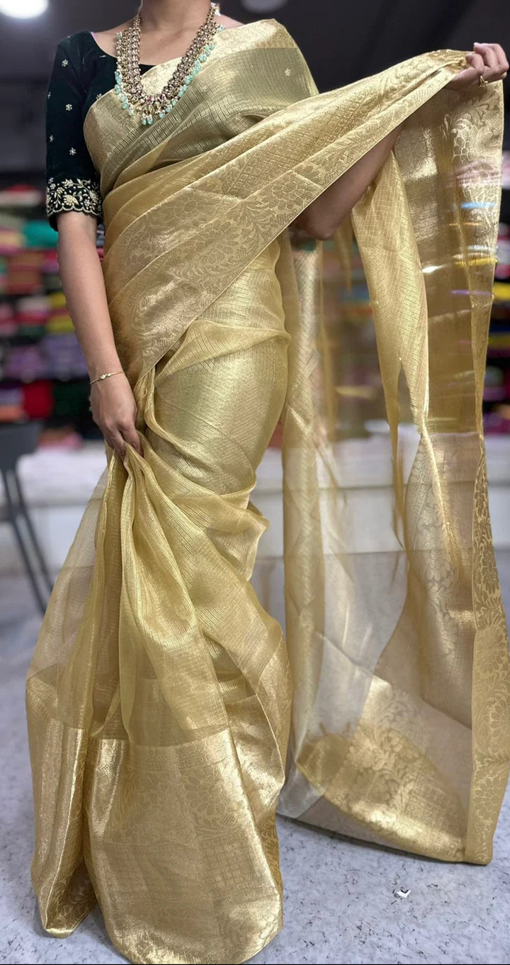 Golden Designer Tissue saree