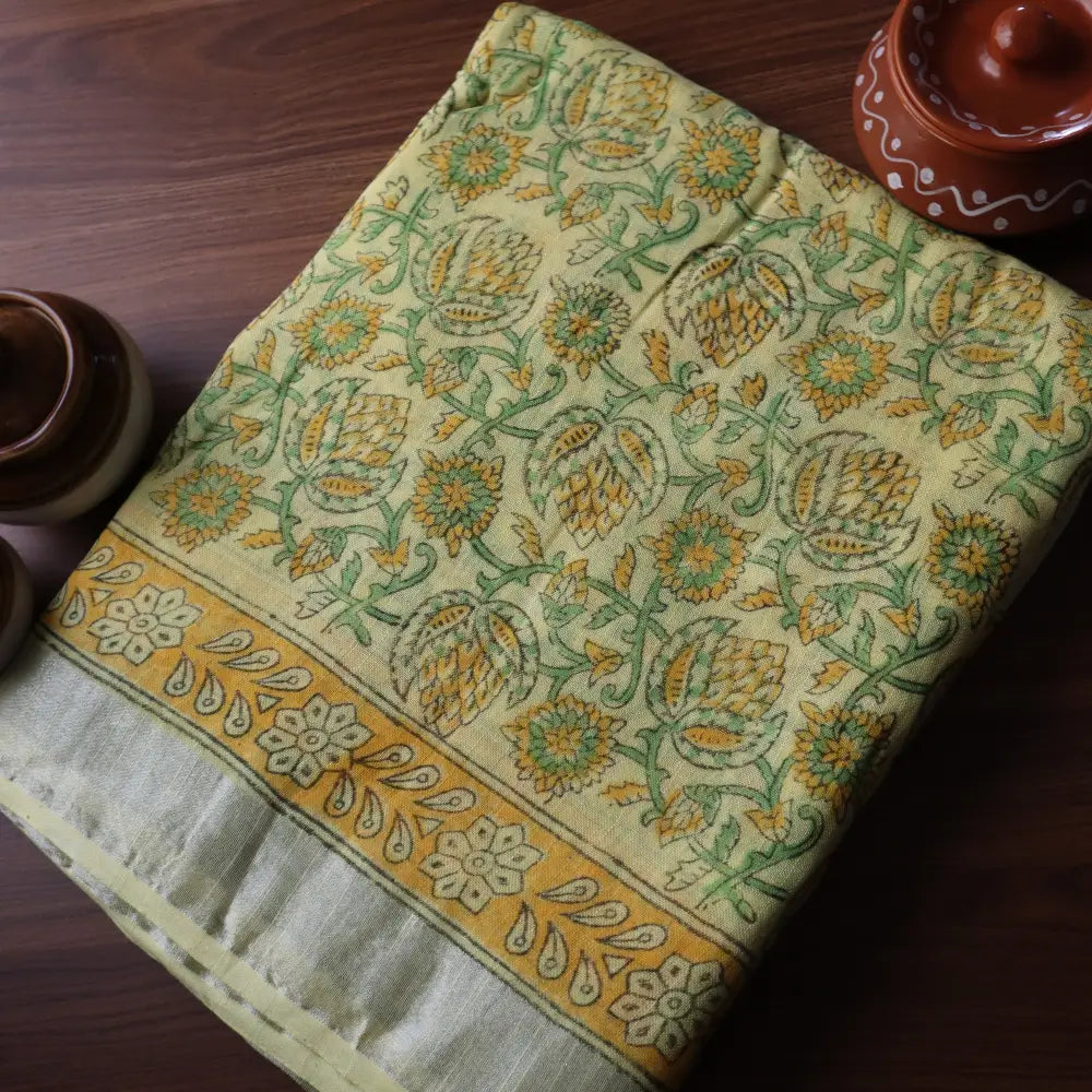 Dabu Block Printed Cotton Saree with Blouse