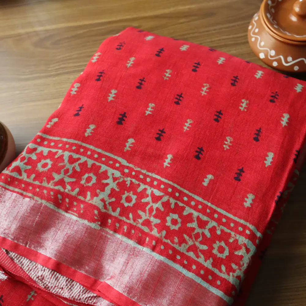 Dabu Block Printed Cotton Saree with Blouse