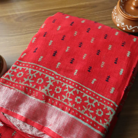 Dabu Block Printed Cotton Saree with Blouse