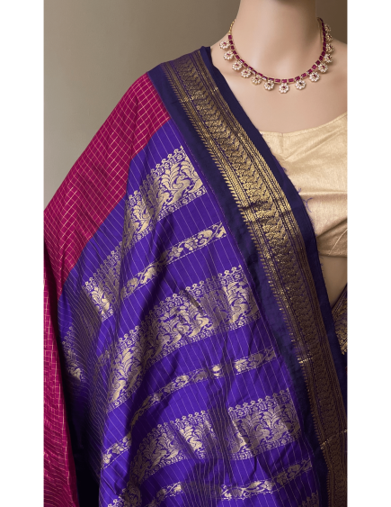 MAGENTA COTTON SILK SAREE WITH CHECKS