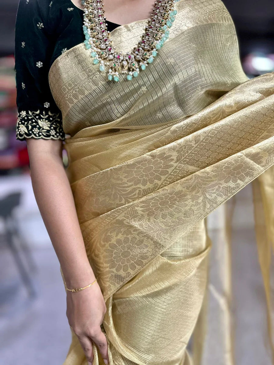 Golden Designer Tissue saree