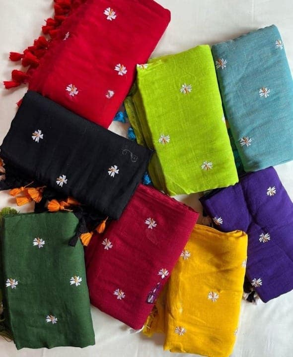 Siuli embroidery Mul Cotton Saree