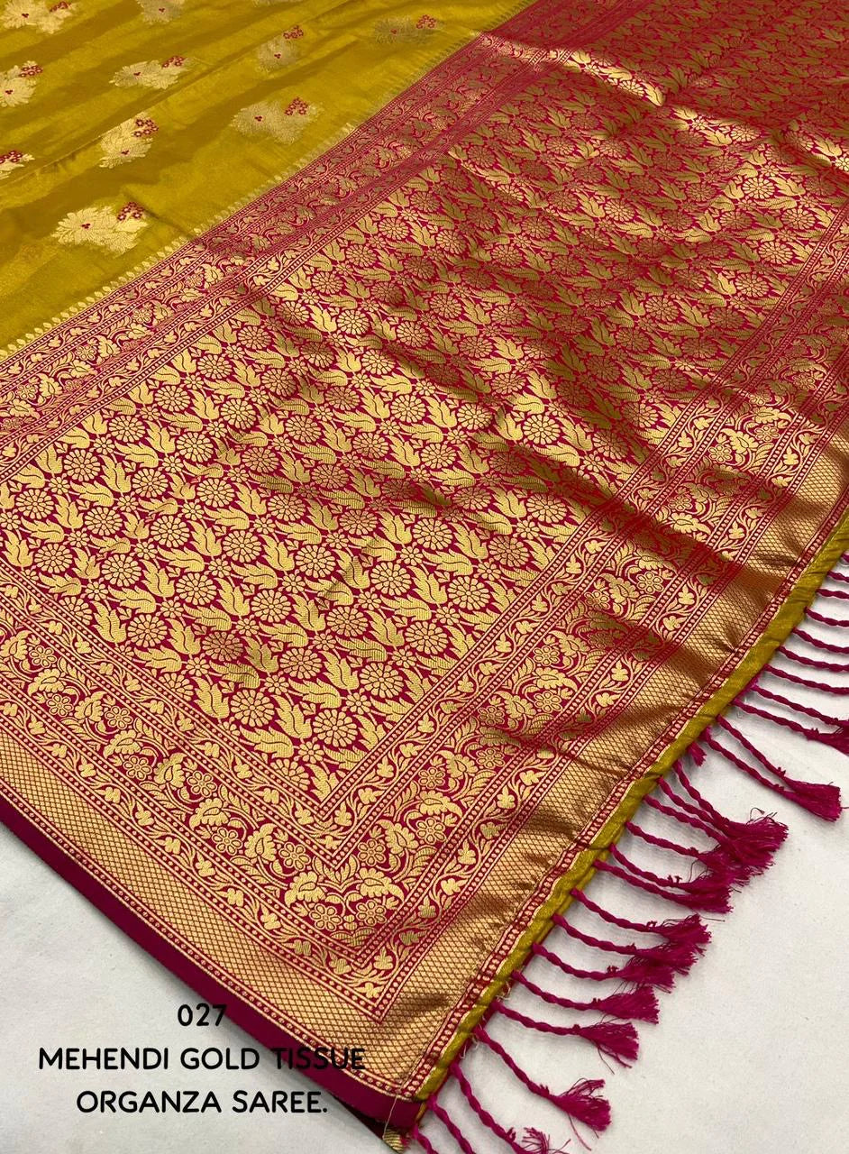 New premium tissue organza banarsi silk saree.