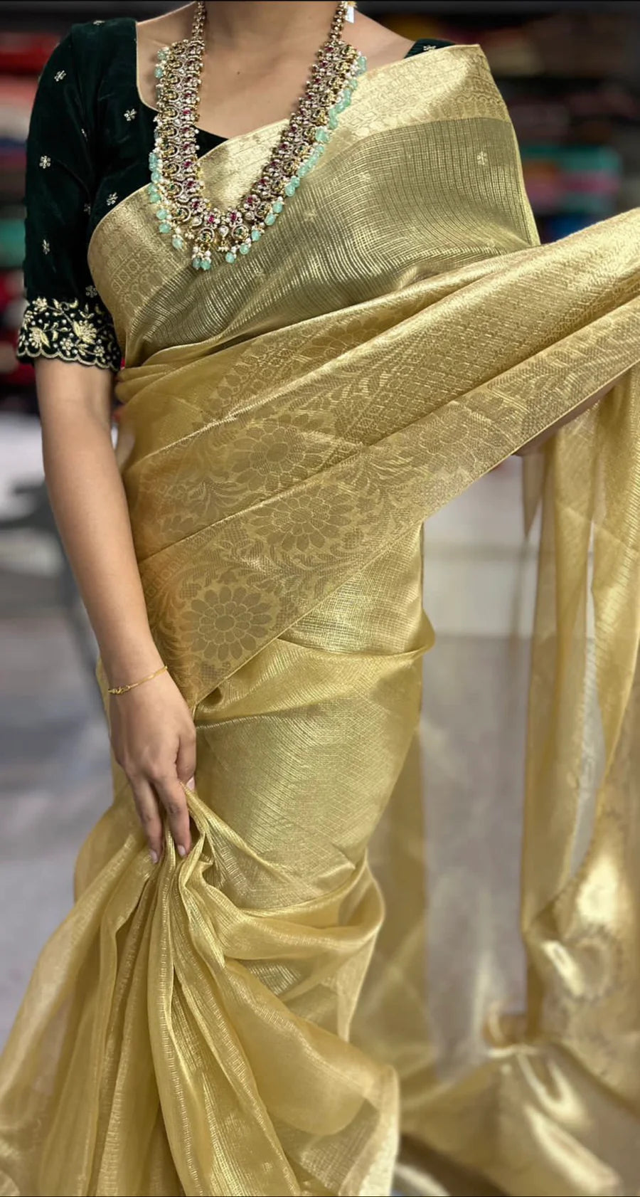 Golden Designer Tissue saree