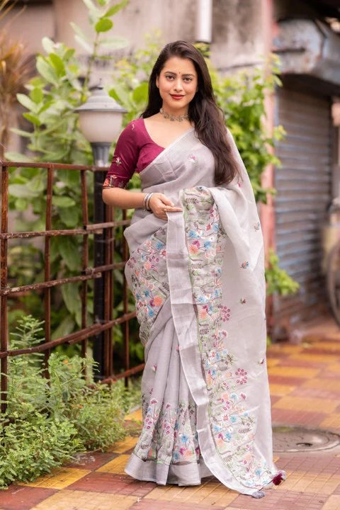 pure linen sarees