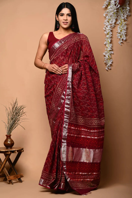 Hand Block Printed Linen Saree