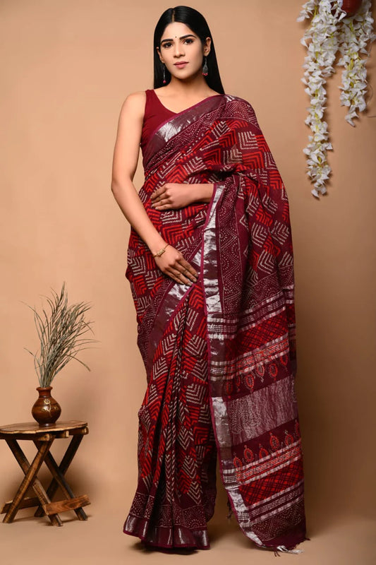 Hand Block Printed Linen Saree