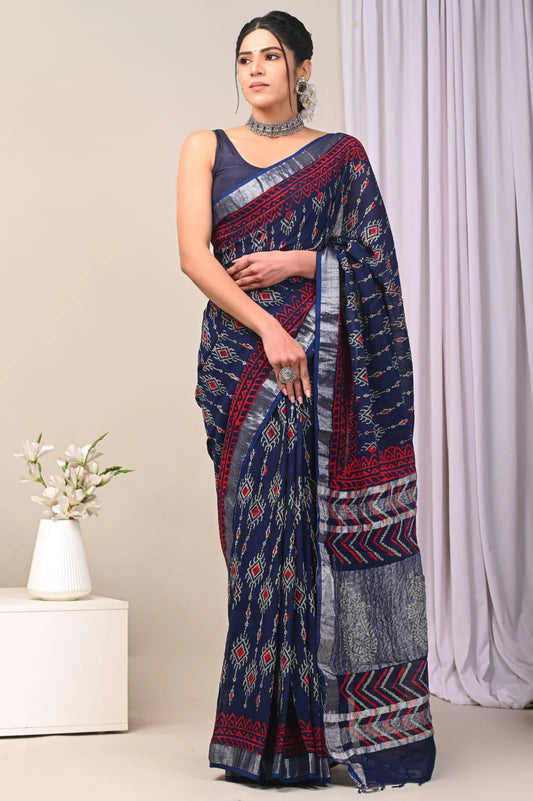 Hand Block Printed Linen Saree