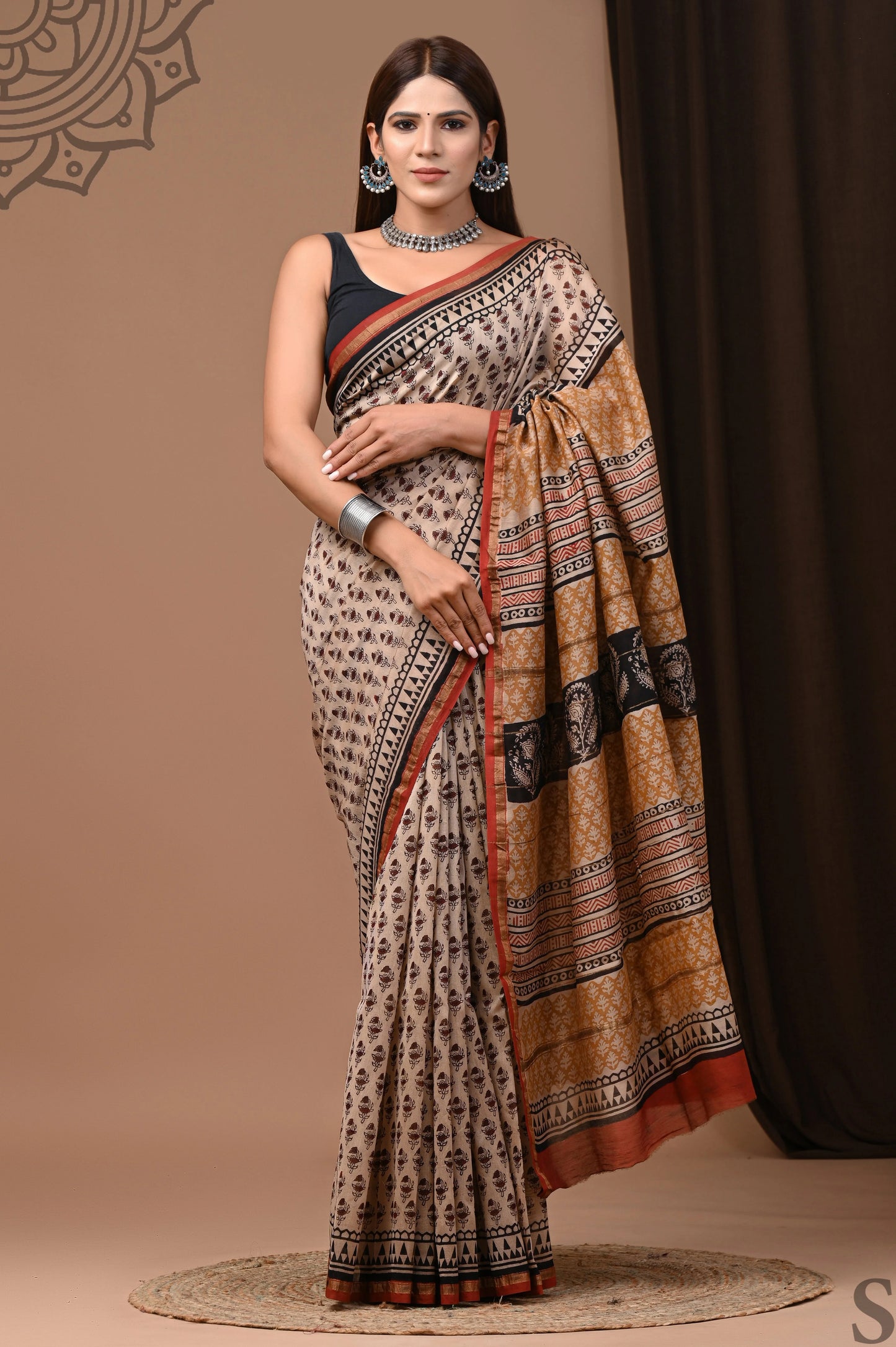 Premium Hand Block Printed Chanderi Silk Saree