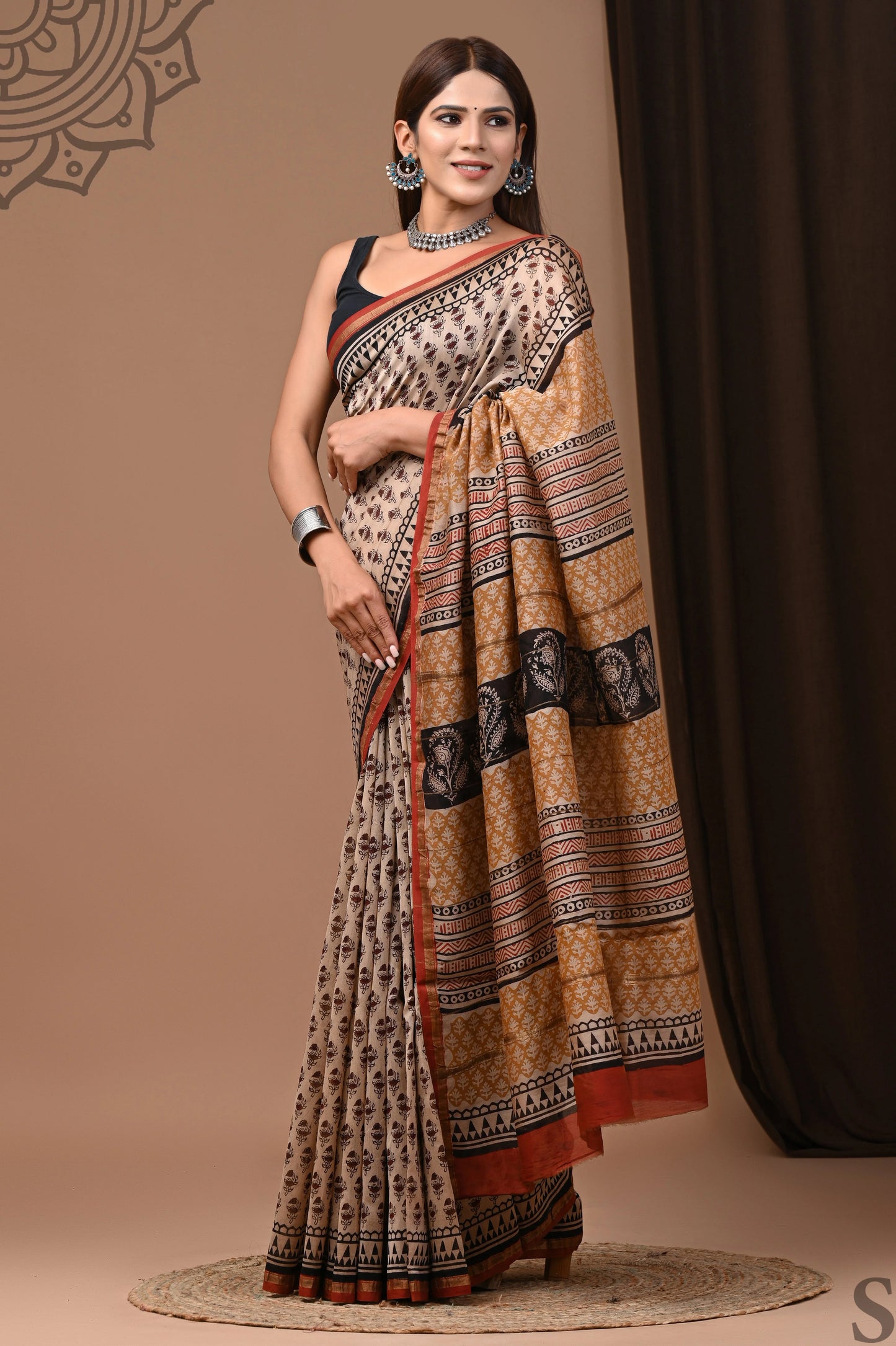 Premium Hand Block Printed Chanderi Silk Saree