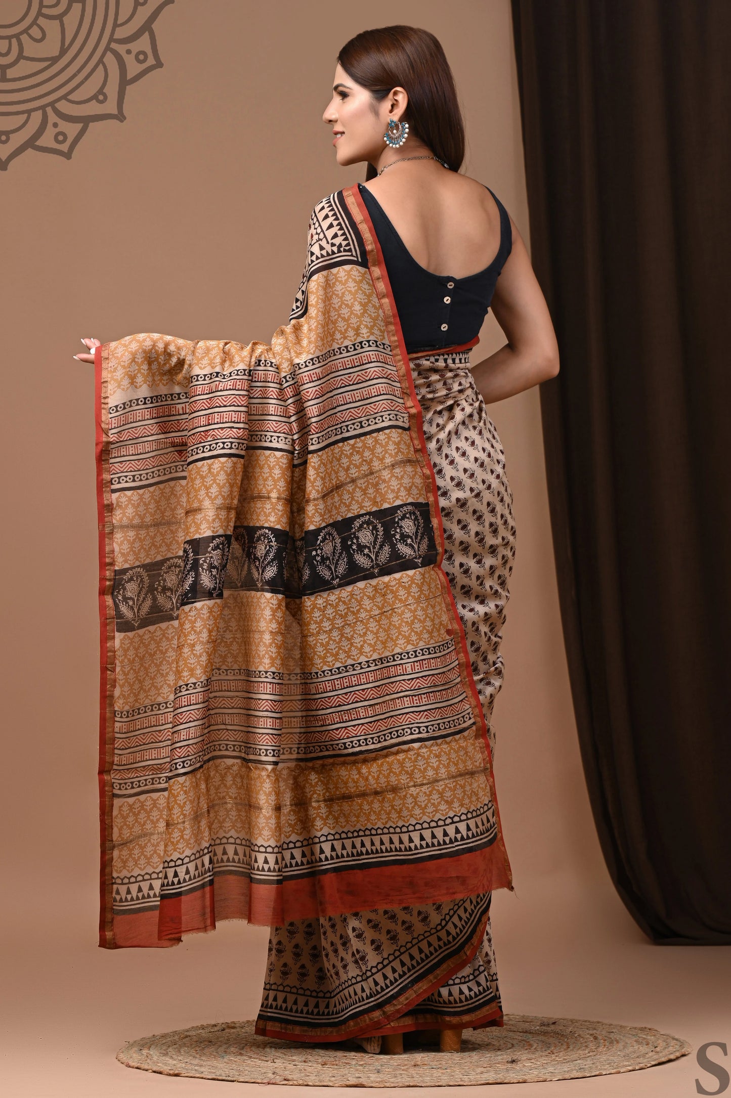 Premium Hand Block Printed Chanderi Silk Saree