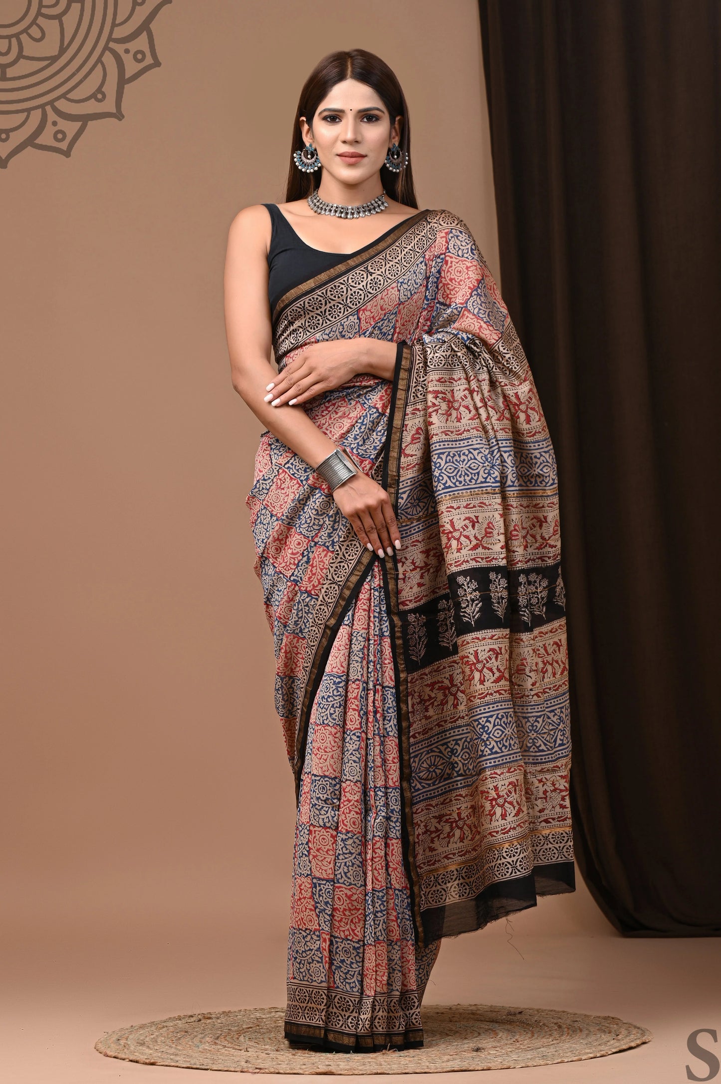 Premium Hand Block Printed Chanderi Silk Saree