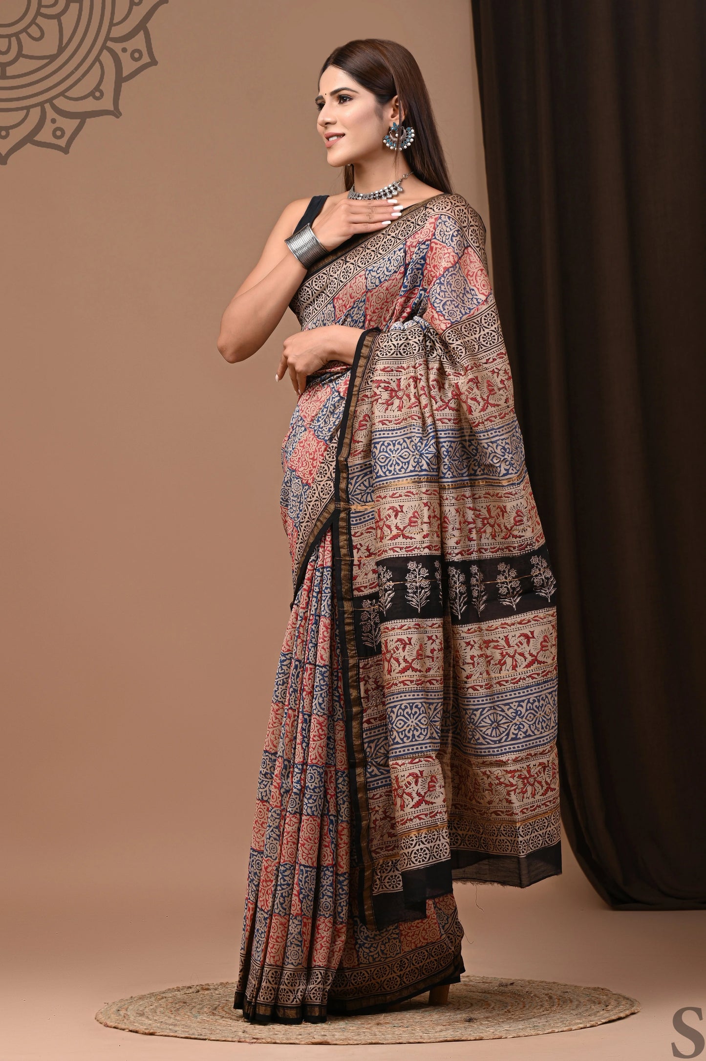 Premium Hand Block Printed Chanderi Silk Saree