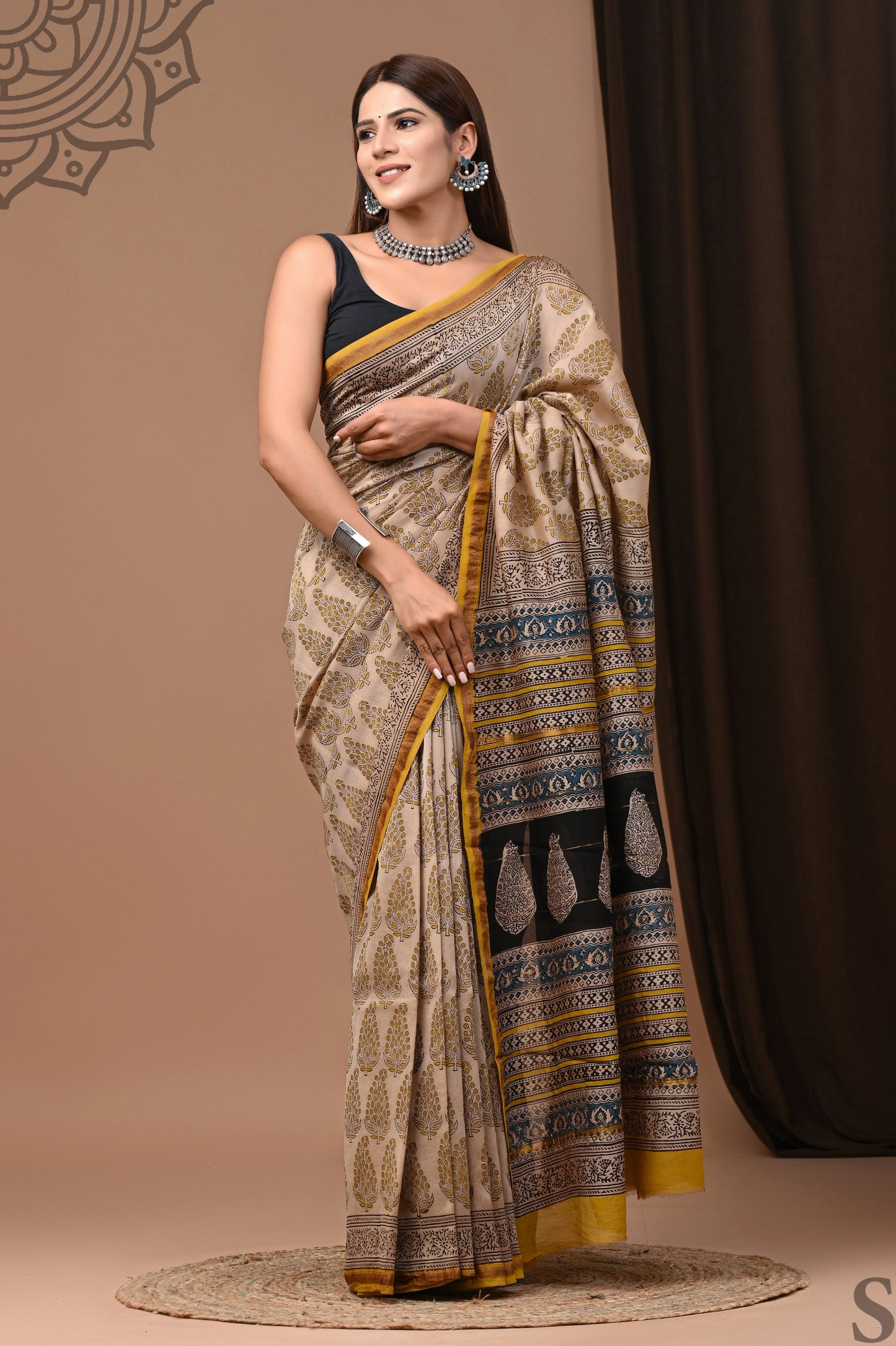 Premium Hand Block Printed Chanderi Silk Saree