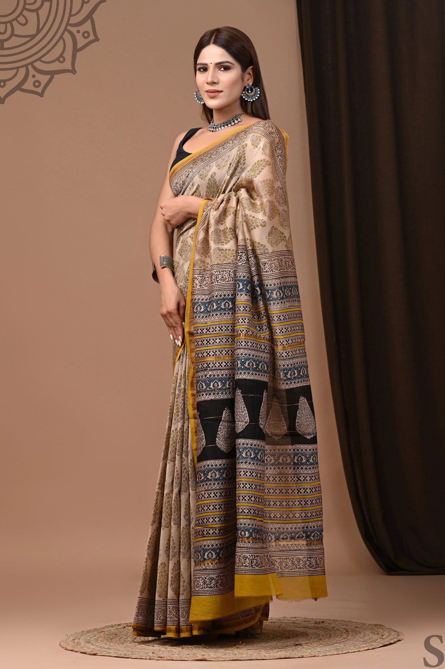 Premium Hand Block Printed Chanderi Silk Saree