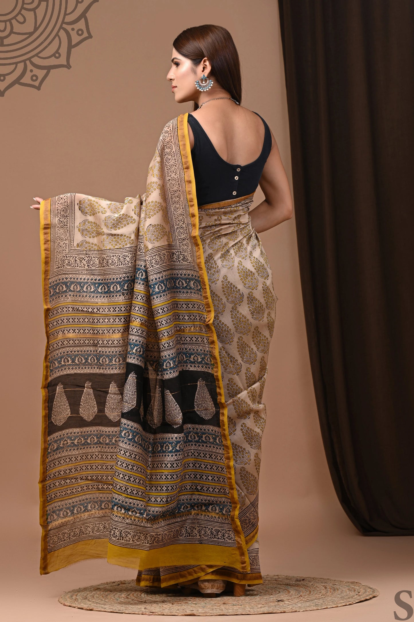 Premium Hand Block Printed Chanderi Silk Saree