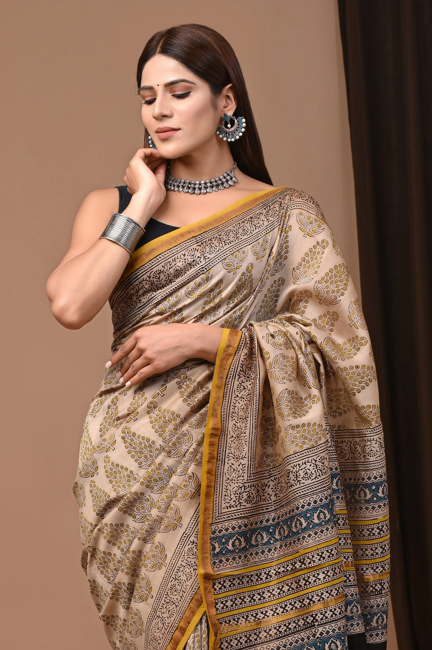 Premium Hand Block Printed Chanderi Silk Saree