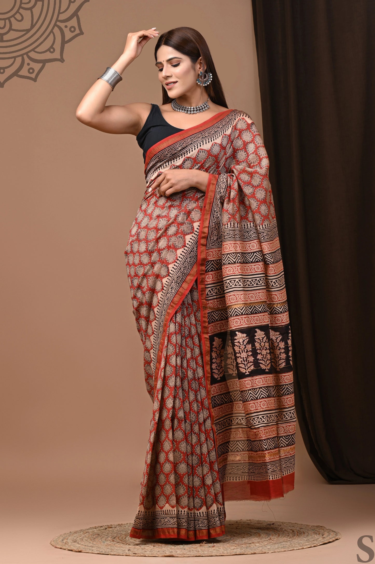 Premium Hand Block Printed Chanderi Silk Saree