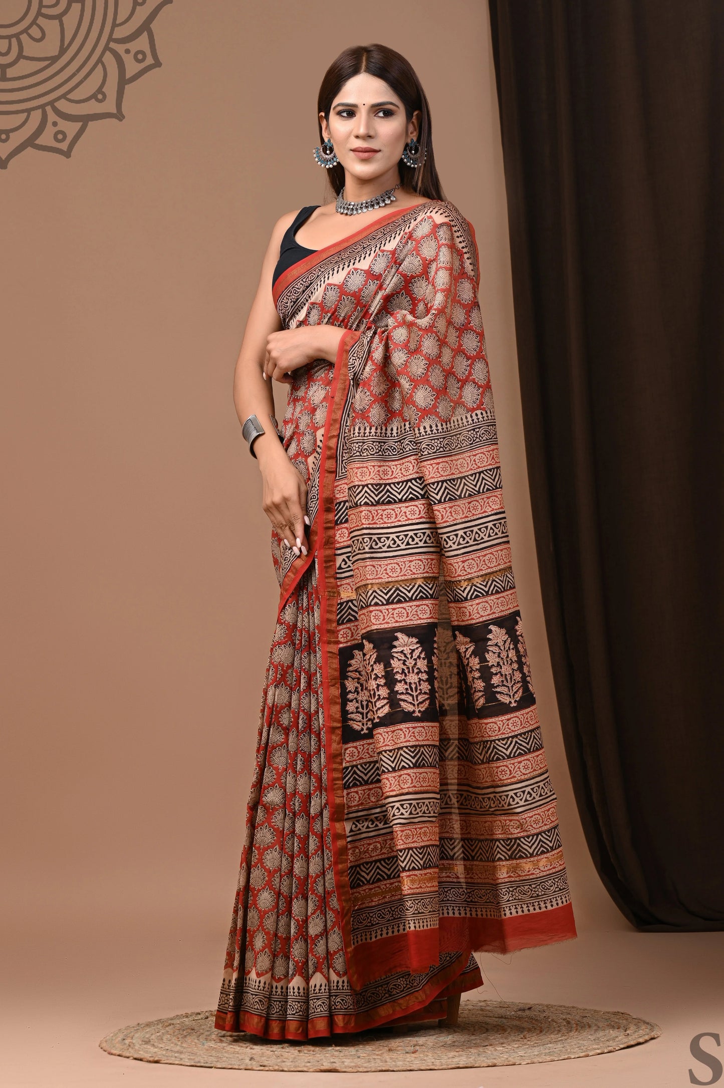 Premium Hand Block Printed Chanderi Silk Saree