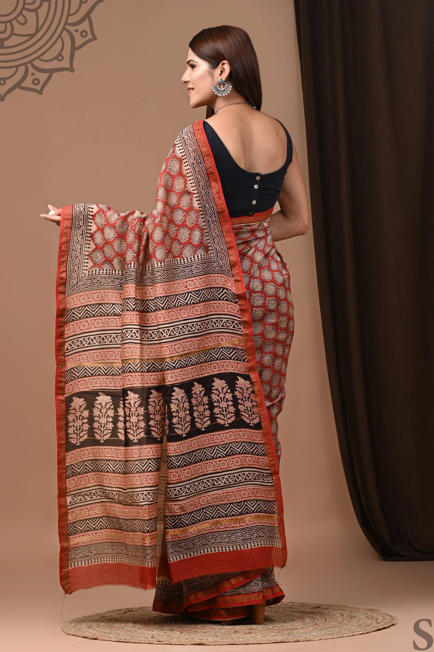 Premium Hand Block Printed Chanderi Silk Saree