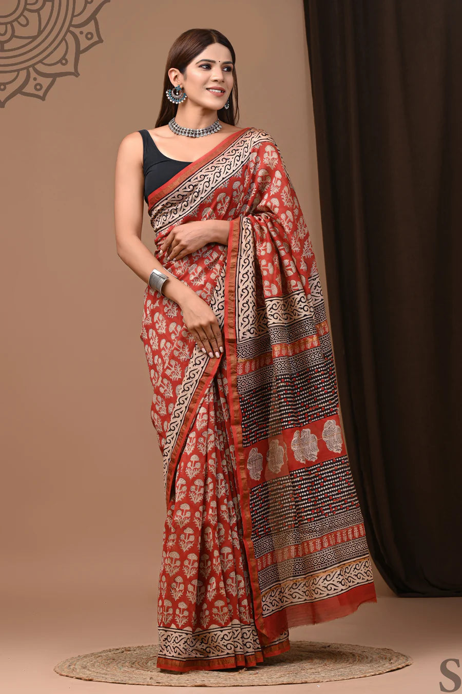 Premium Hand Block Printed Chanderi Silk Saree