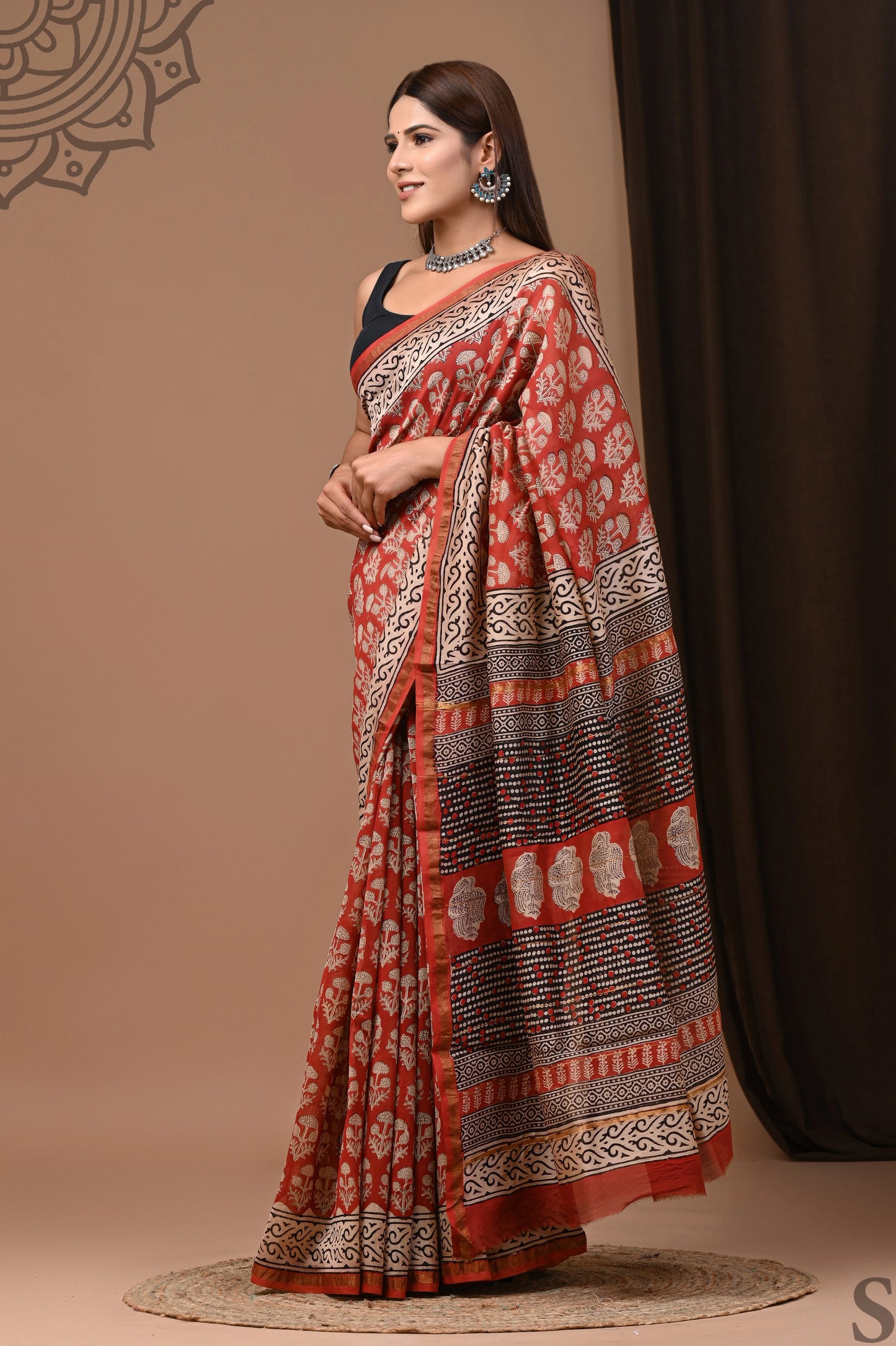 Premium Hand Block Printed Chanderi Silk Saree