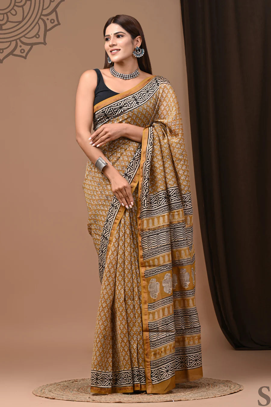 Premium Hand Block Printed Chanderi Silk Saree