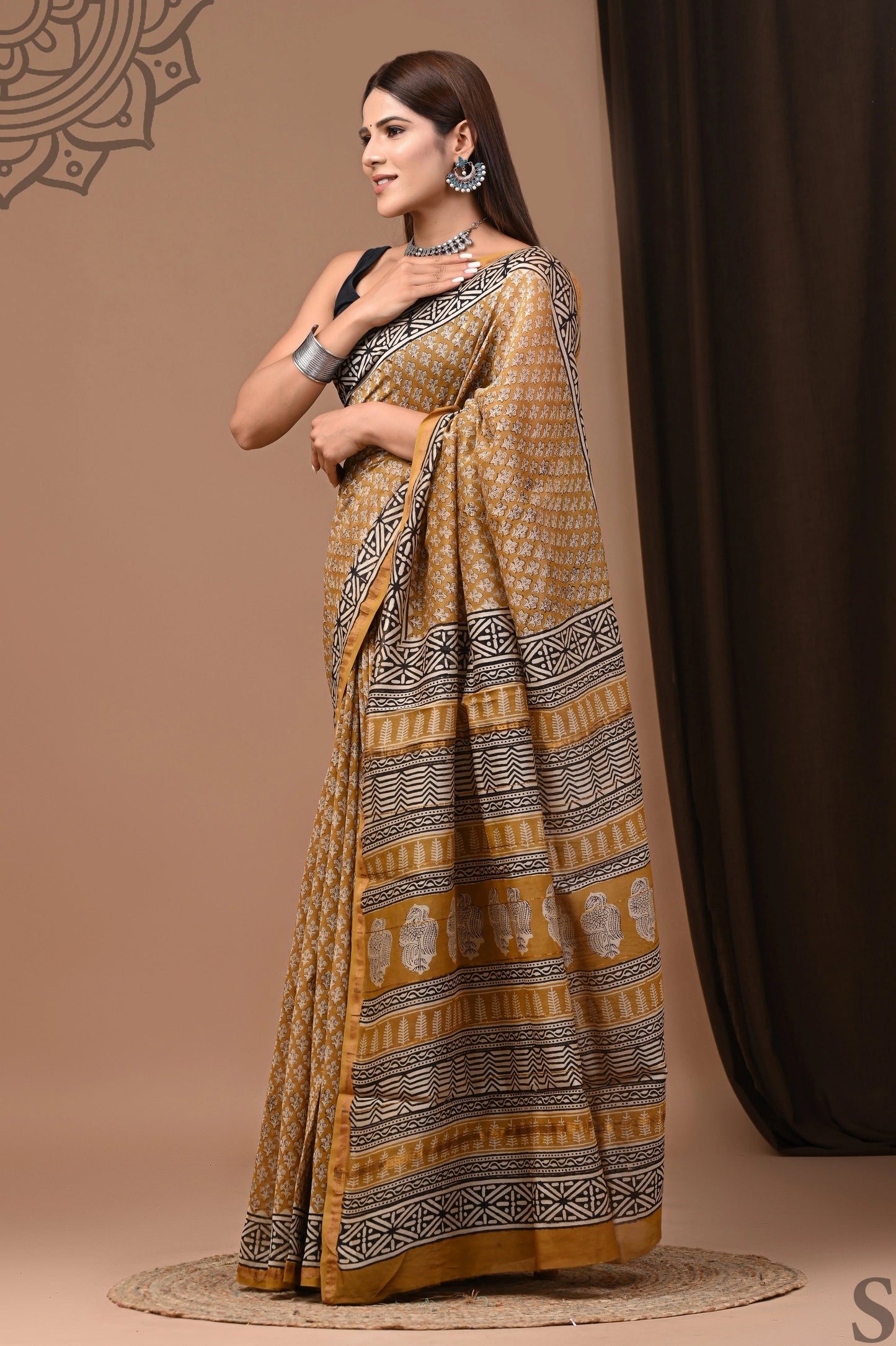 Premium Hand Block Printed Chanderi Silk Saree