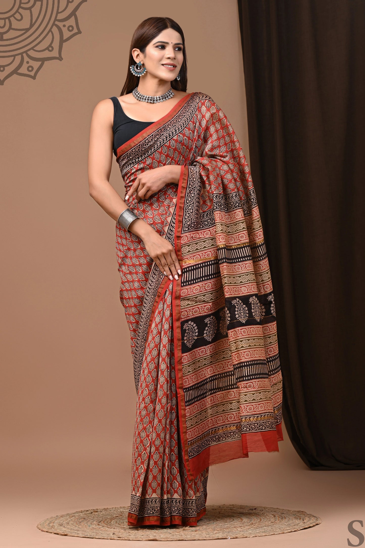 Premium Hand Block Printed Chanderi Silk Saree