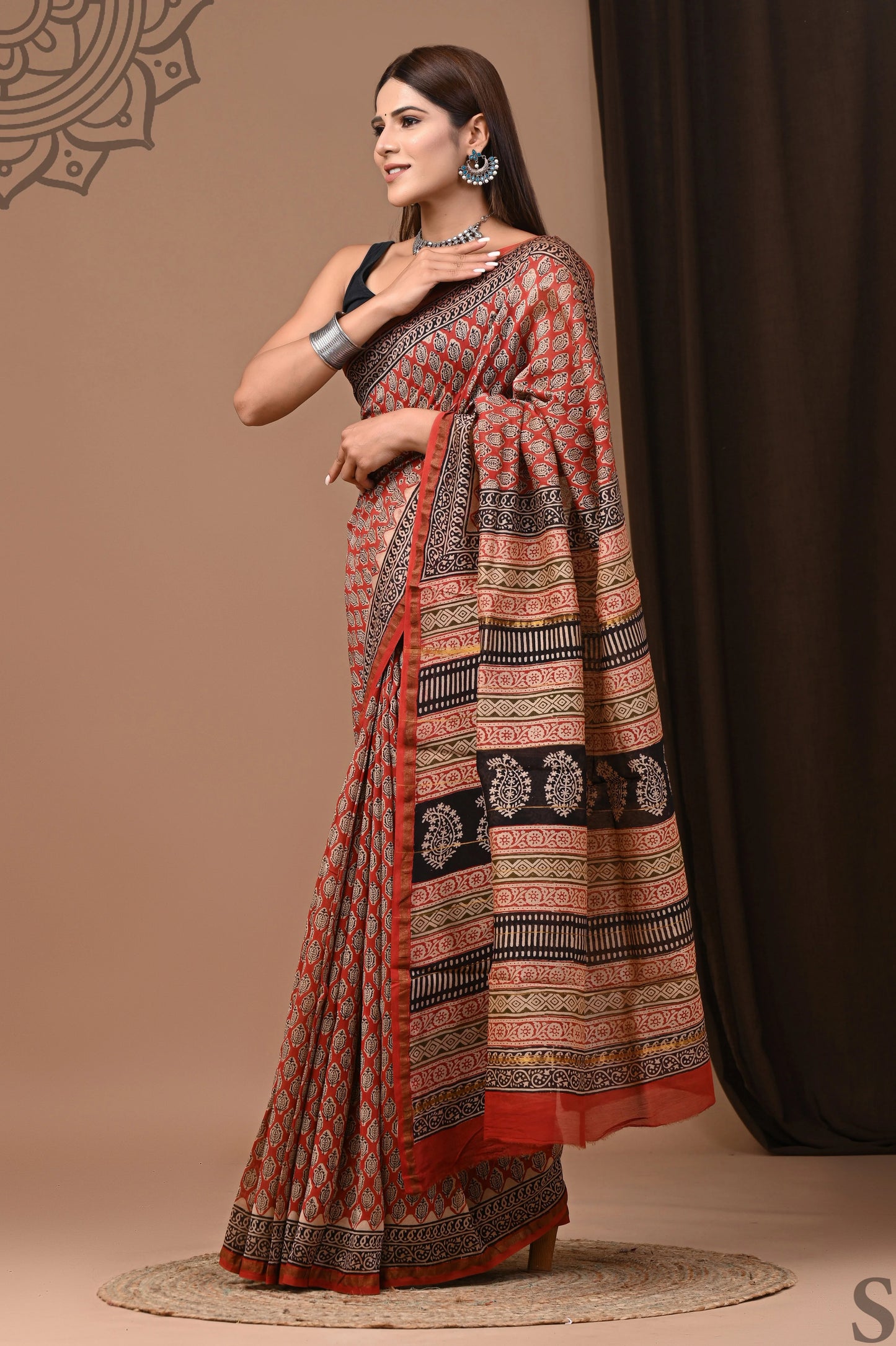 Premium Hand Block Printed Chanderi Silk Saree