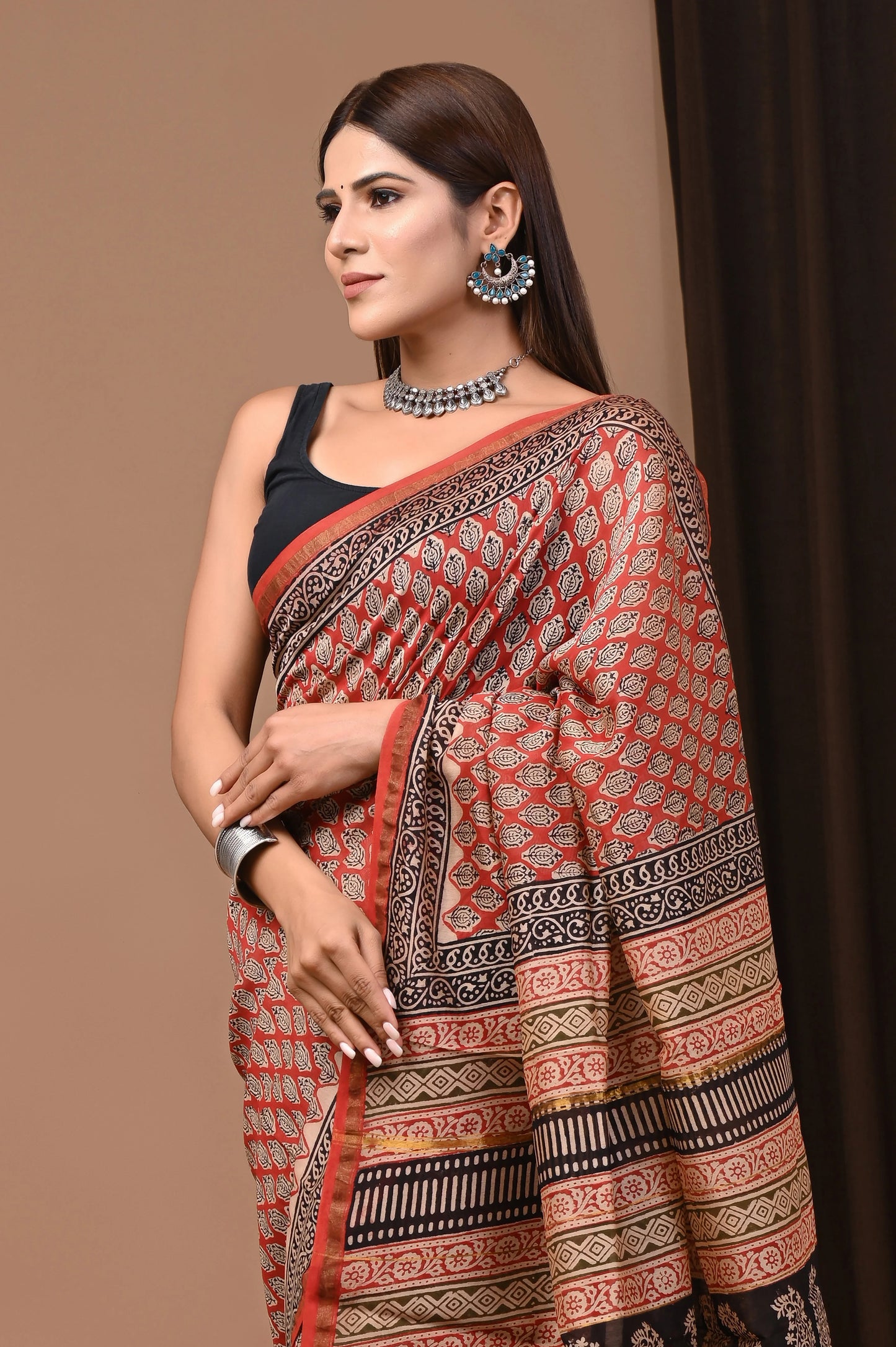 Premium Hand Block Printed Chanderi Silk Saree