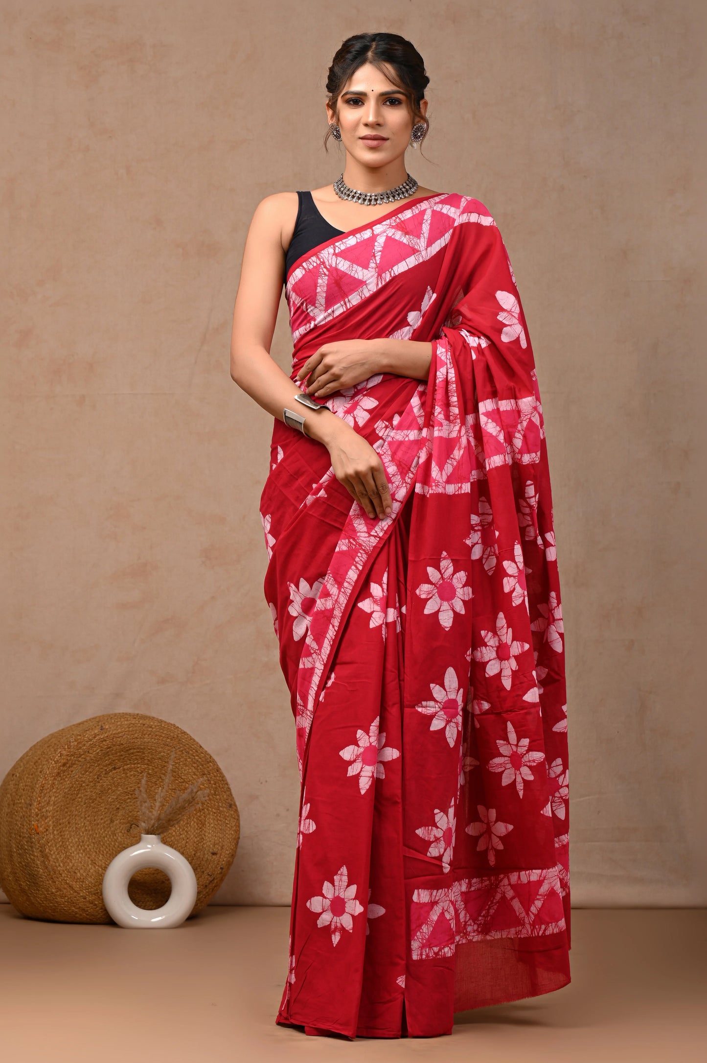 Batik Print Pure Cotton Mulmul Saree With Blouse