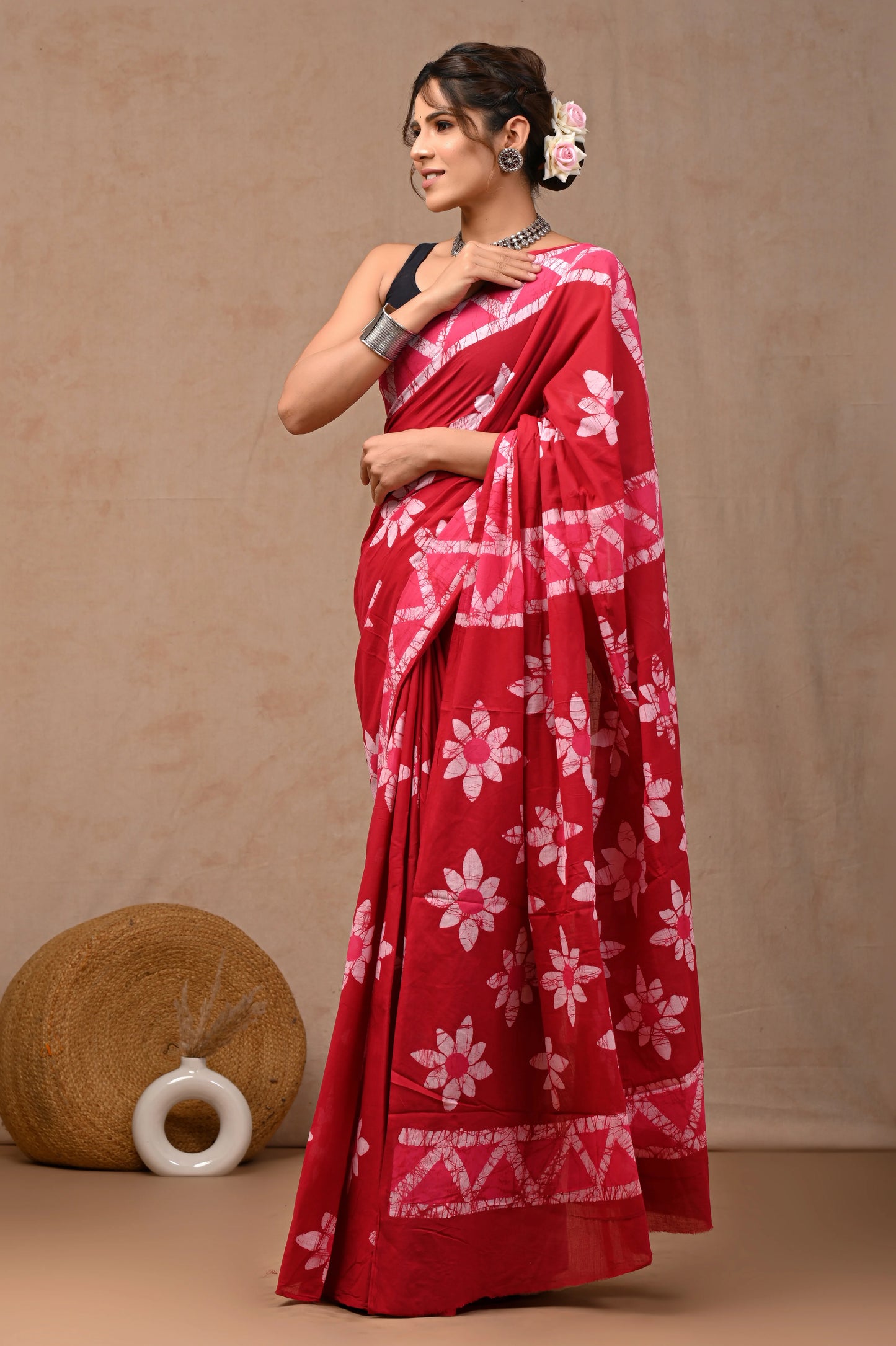 Batik Print Pure Cotton Mulmul Saree With Blouse