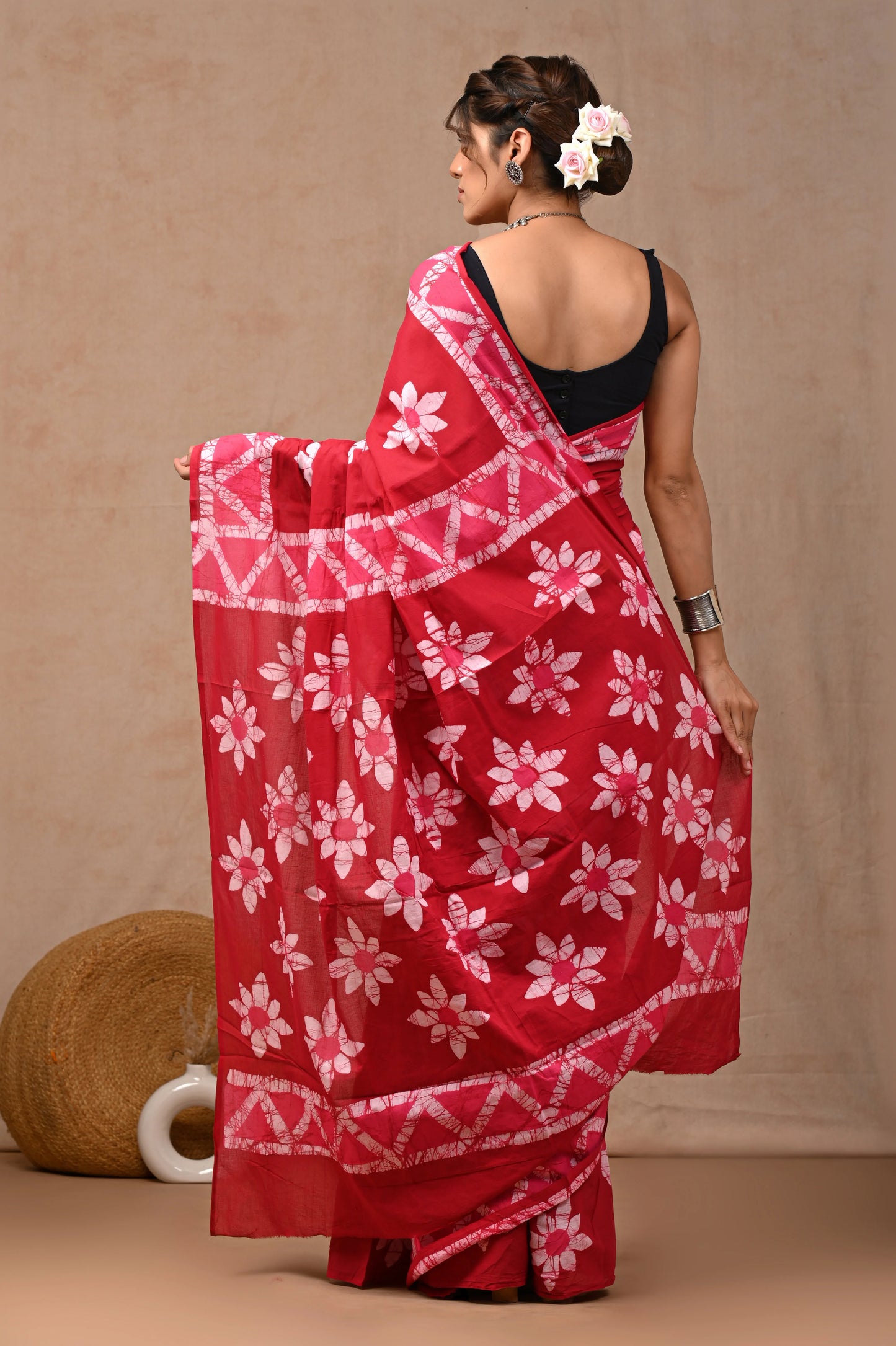 Batik Print Pure Cotton Mulmul Saree With Blouse