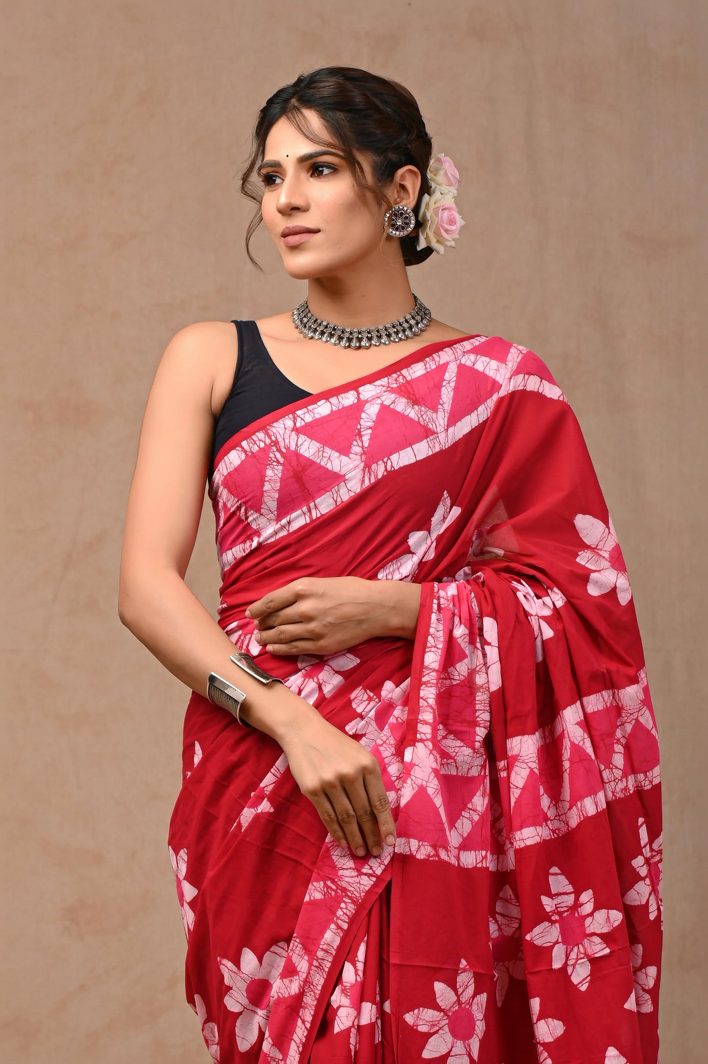 Batik Print Pure Cotton Mulmul Saree With Blouse