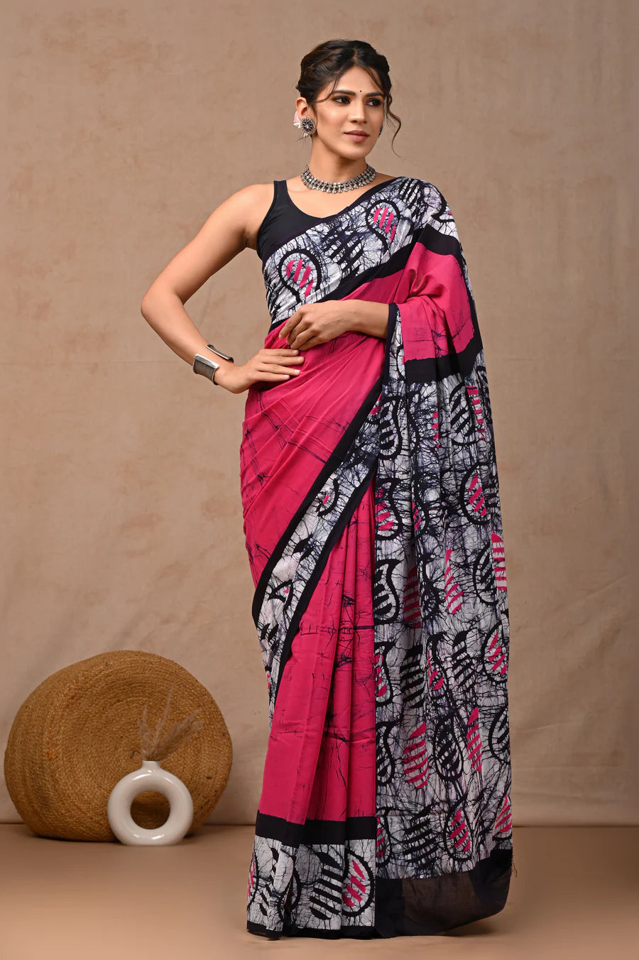 Batik Print Pure Cotton Mulmul Saree With Blouse