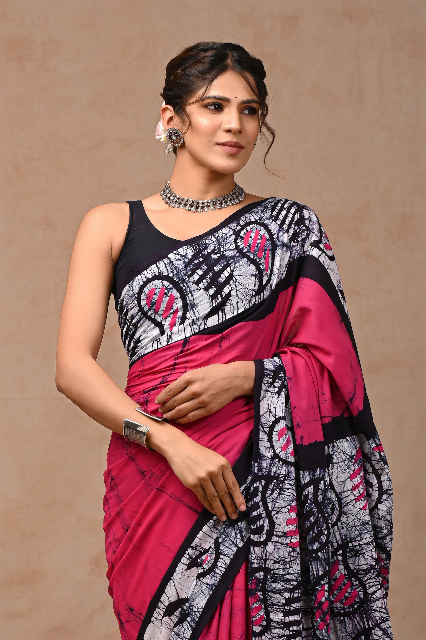 Batik Print Pure Cotton Mulmul Saree With Blouse