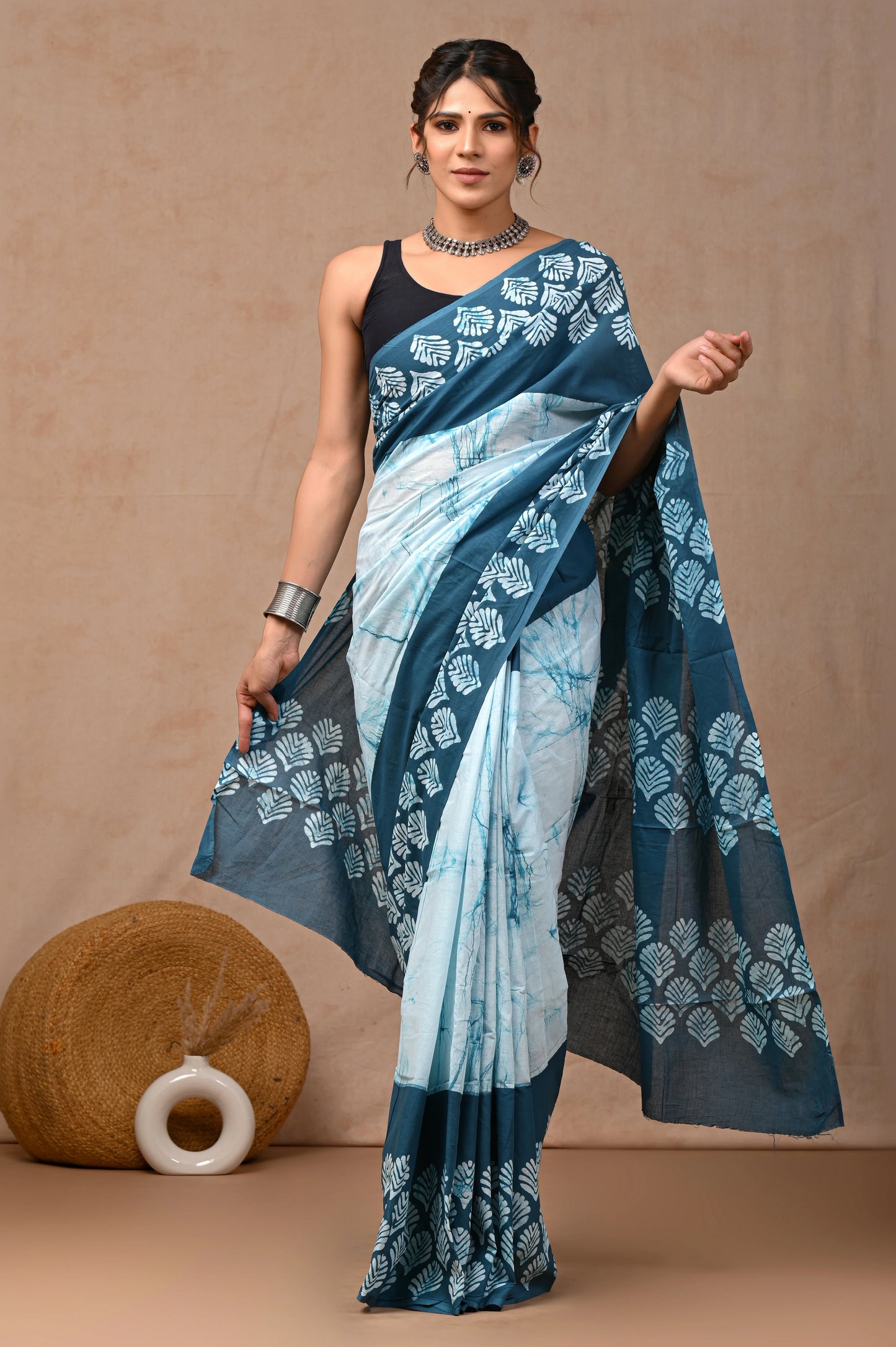 Batik Print Pure Cotton Mulmul Saree With Blouse